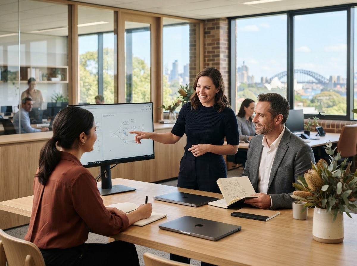 Vertice Capital team reviewing household financial data on a shared screen